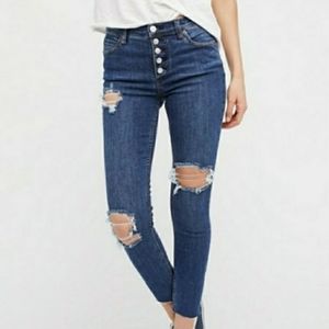 Free People Buttonfly Distressed Skinny Jeans